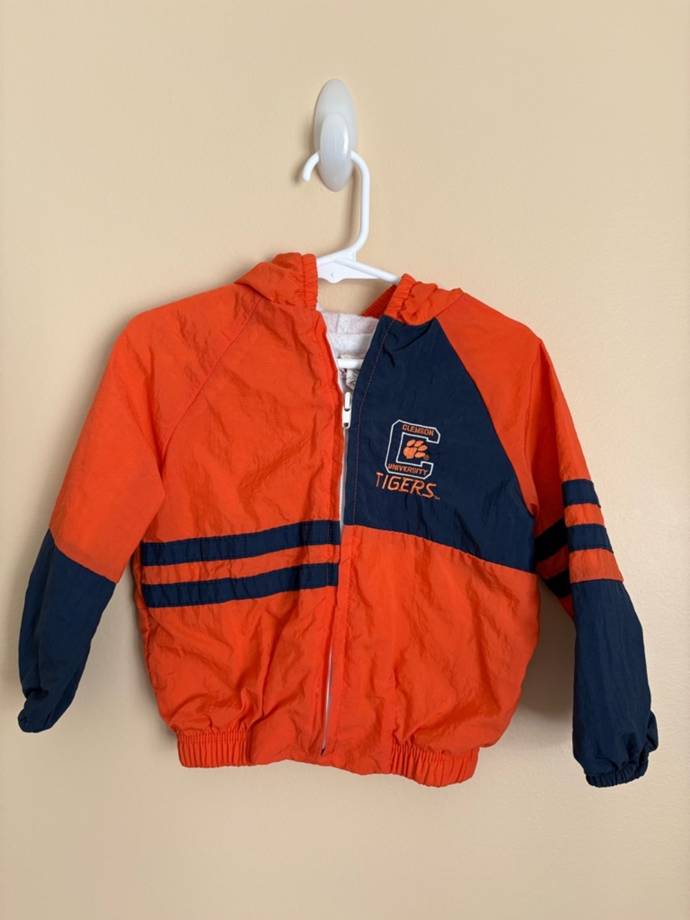 Vintage Clemson Tigers Kids 2/3T Orange & Navy Hooded Windbreaker